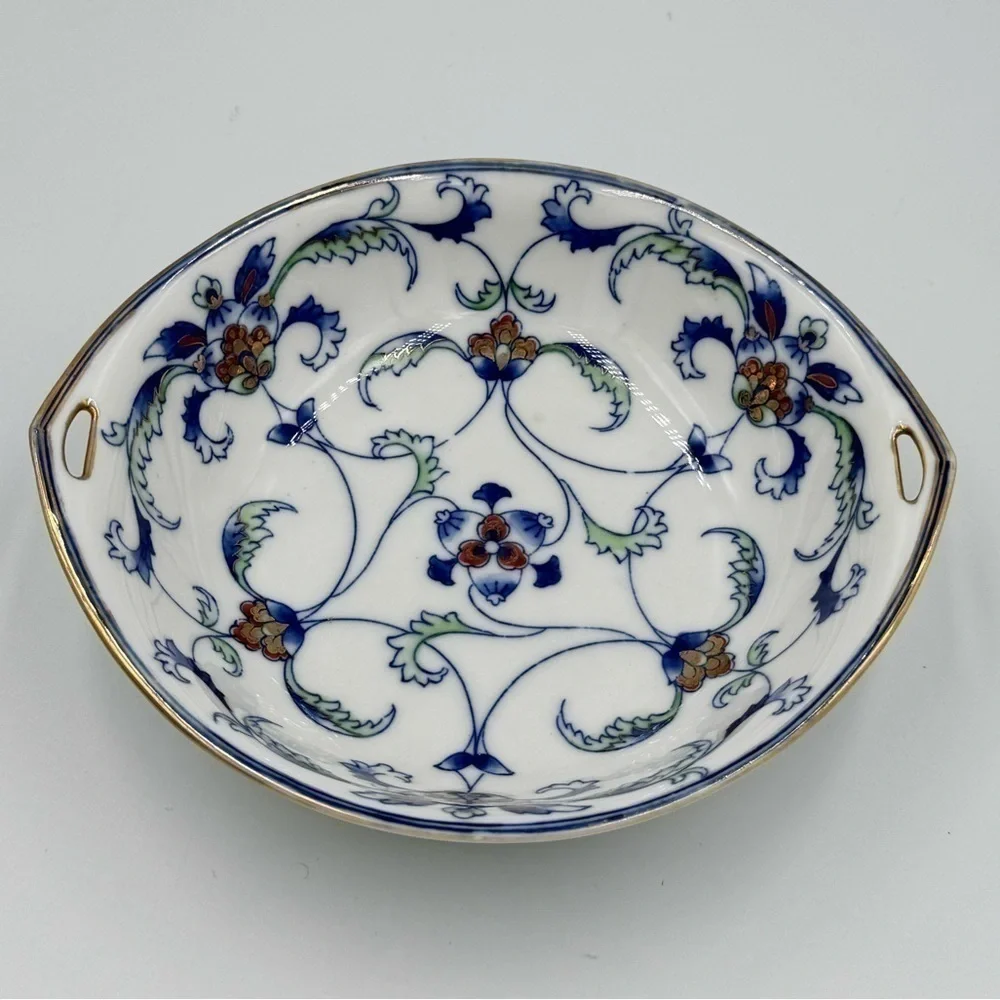 Antique Nippon Hand Painted Handled Vegetable Bowl with Gold Accents